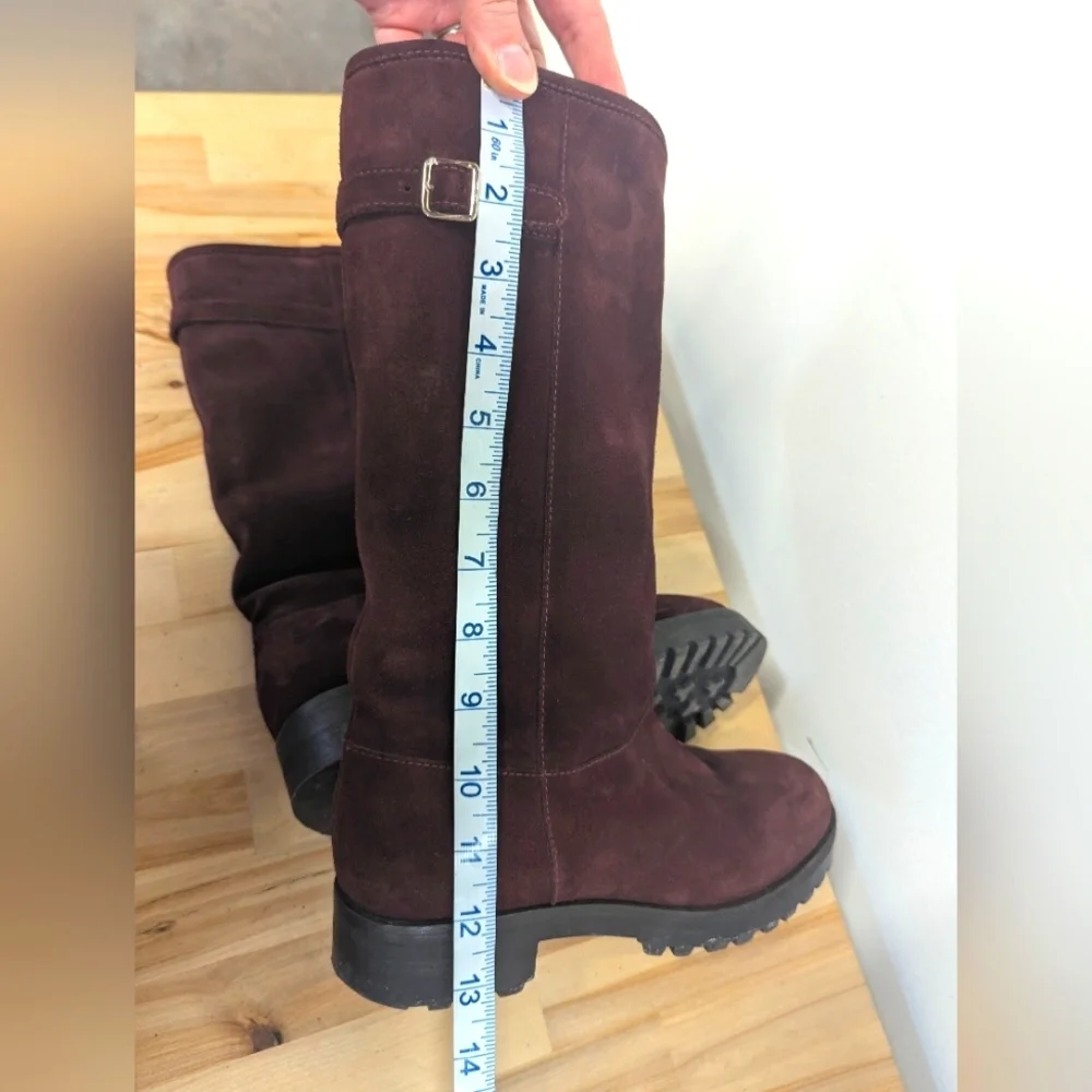 Bally Tall Suede shearling Boots Maroon Apres Ski Designer 36 5.5 / 6 Lug Soles